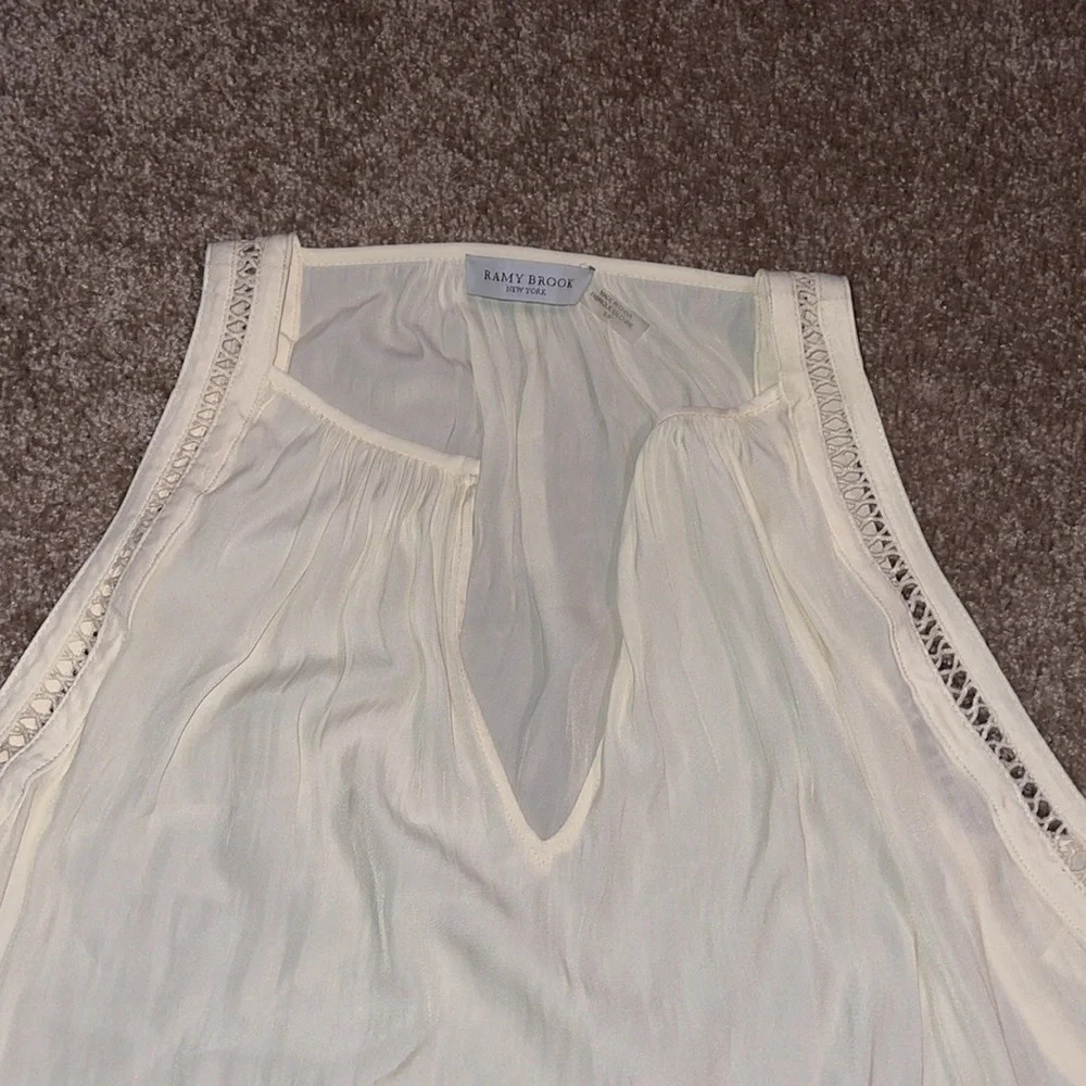 Ramy Brook Cream Flowy Sleeveless Tank Blouse Crochet Trim - size small. J - Picture 2 of 5